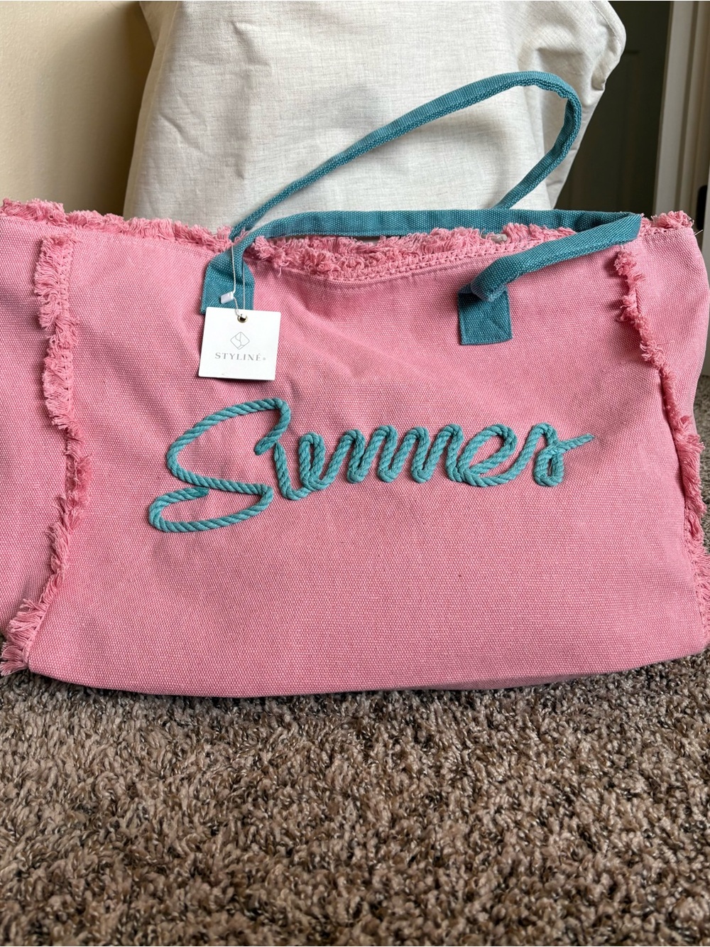 Pink 'Summer' Canvas Beach Tote